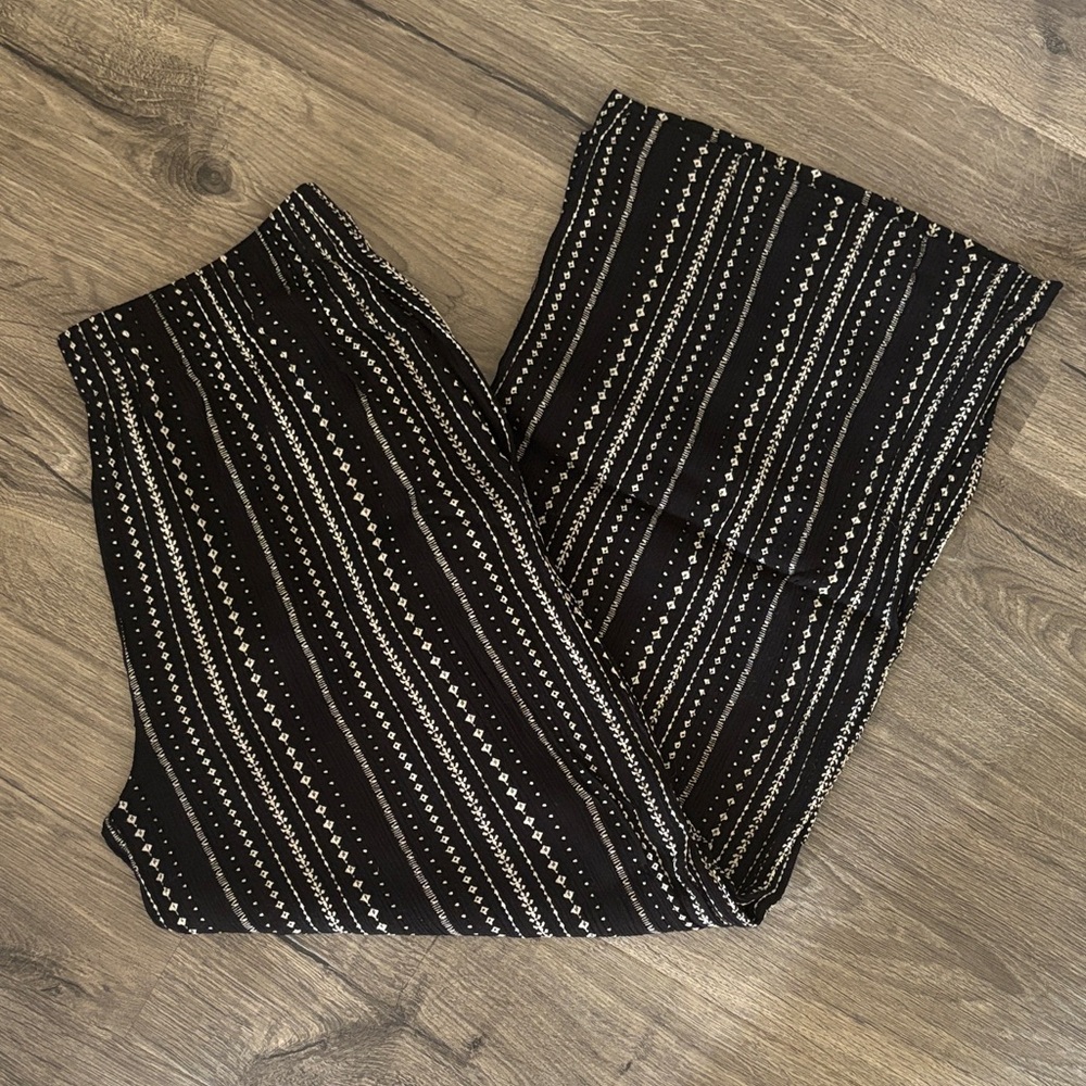 Rustic Escape Black Print Wide Leg Trousers - Large